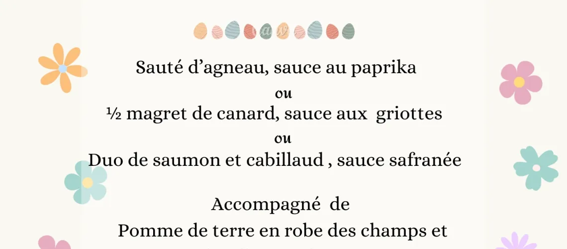 Menu de Pâques 2026